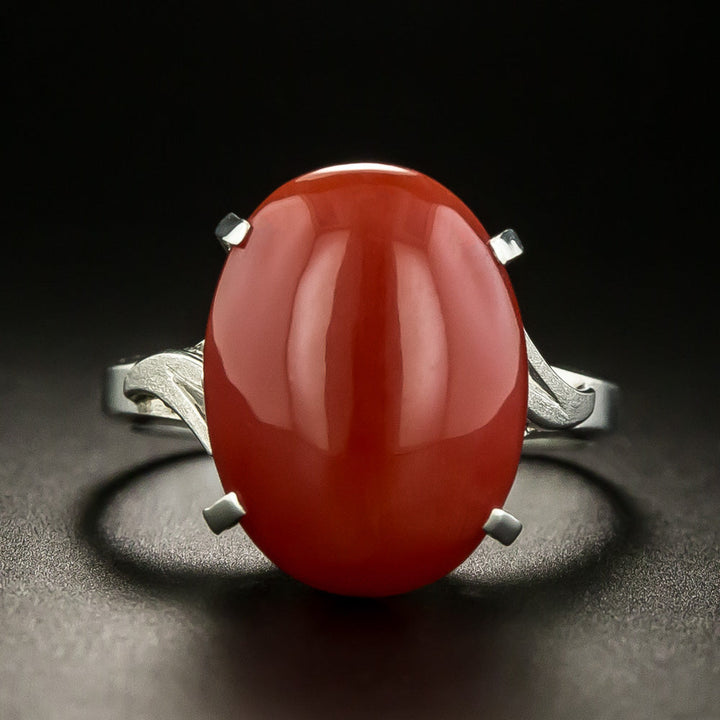 Coral Cabochon Solitaire Ring