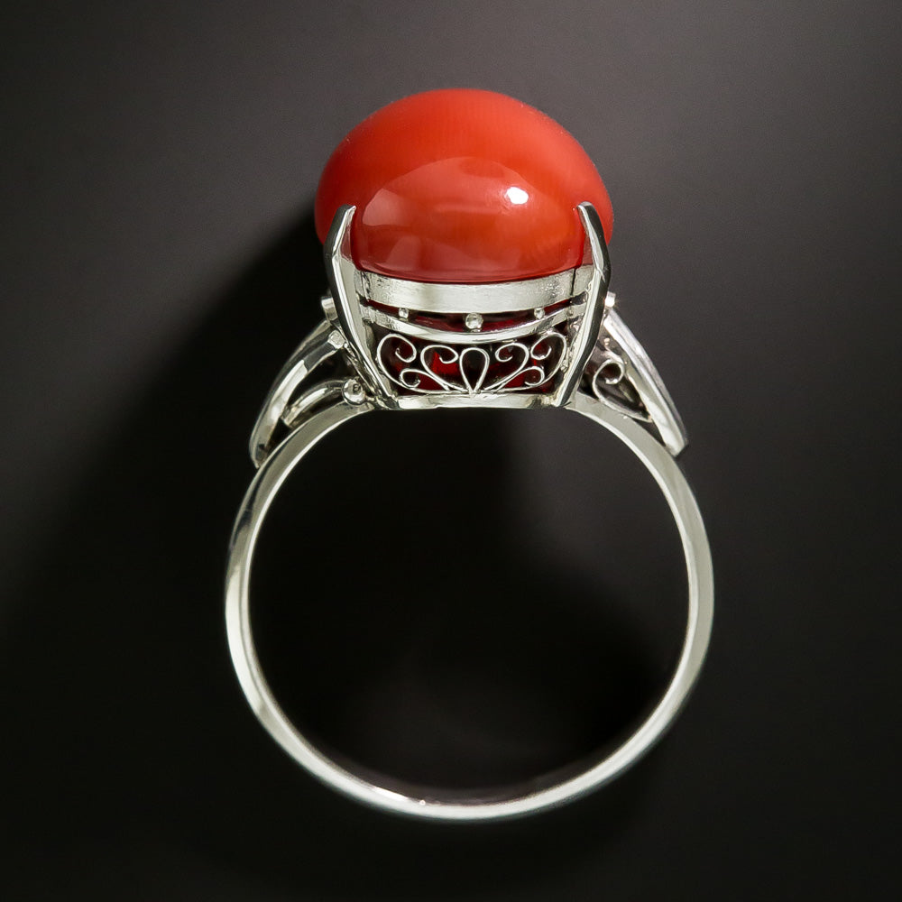 Coral Cabochon Solitaire Ring - 5