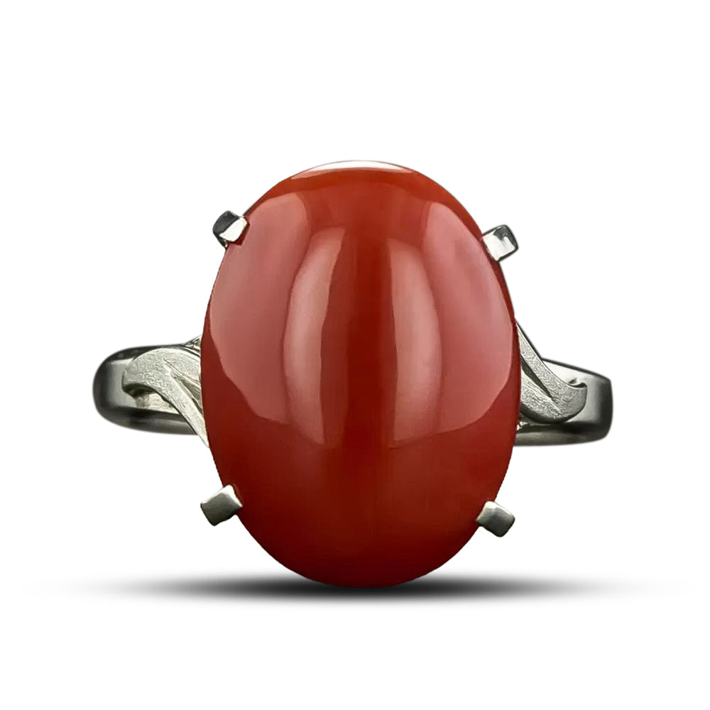 Coral Cabochon Solitaire Ring - 4