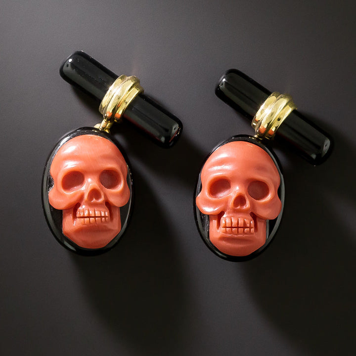 Coral Skull And Onyx Cuff Links