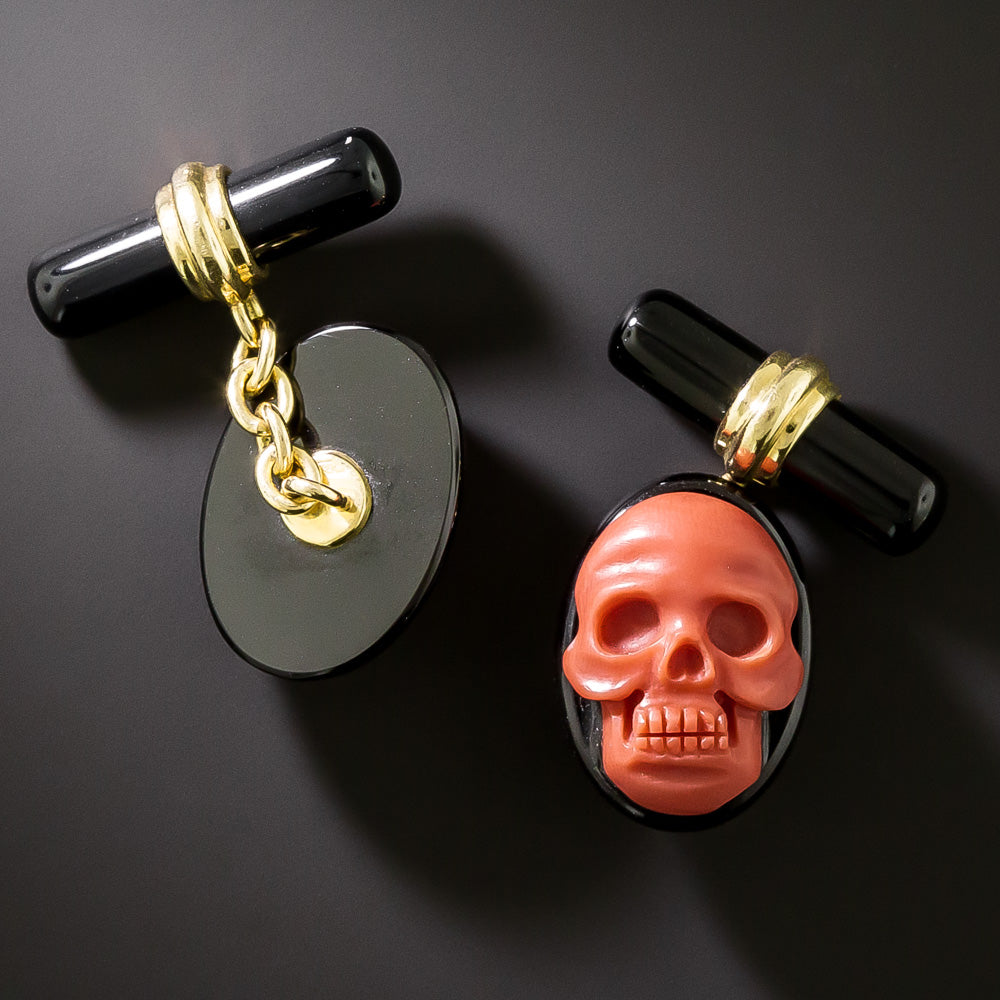 Coral Skull And Onyx Cuff Links - 4