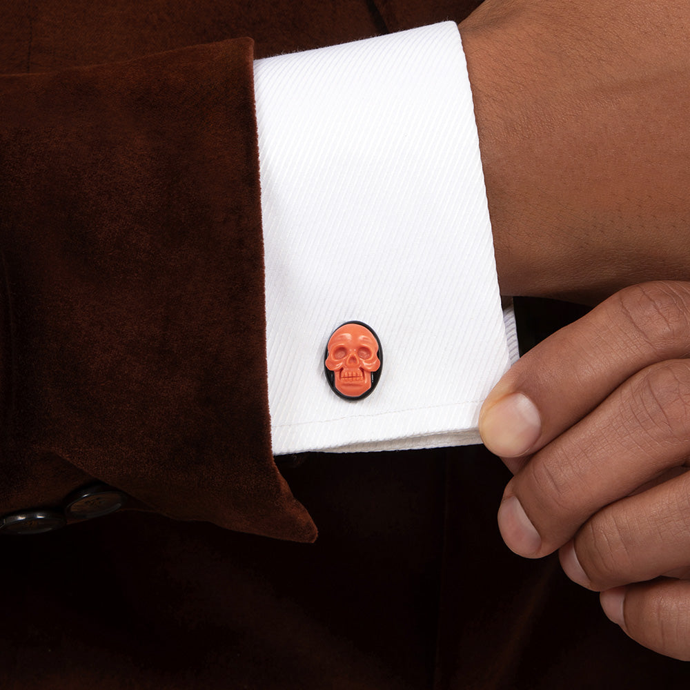 Coral Skull And Onyx Cuff Links - 5