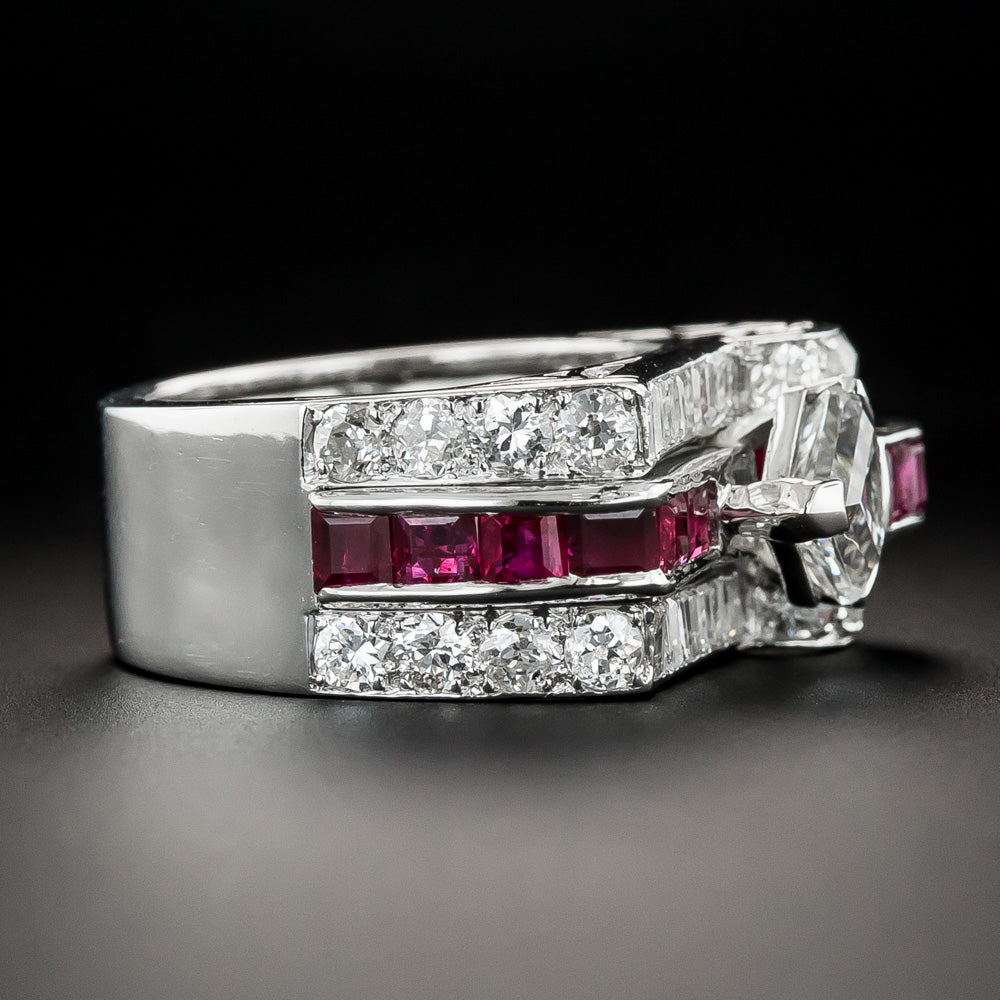 Deco/Retro Shield-Cut Diamond And Ruby Ring - 3