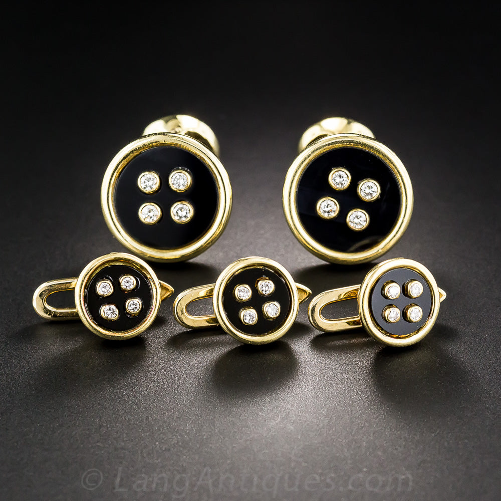 Diamond and Black Onyx Button Motif Dress Set - 1
