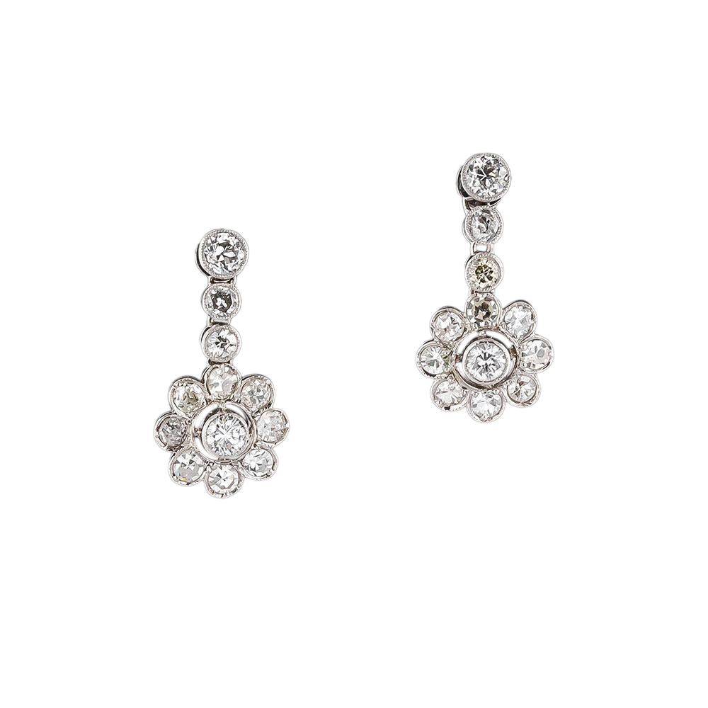 Diamond Dangle Flower Earrings - 3