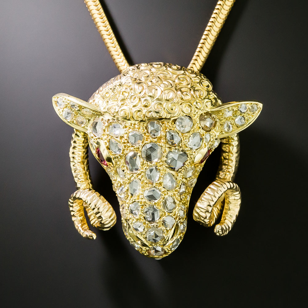 Diamond Ram's Head Pendant/Brooch - 2