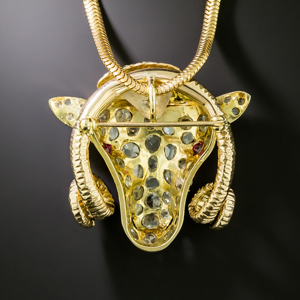 Diamond Ram's Head Pendant/Brooch - 3