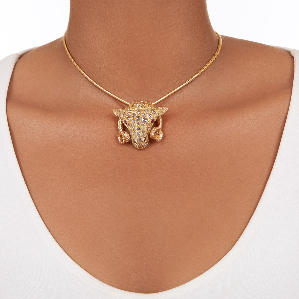Diamond Ram's Head Pendant/Brooch - 7