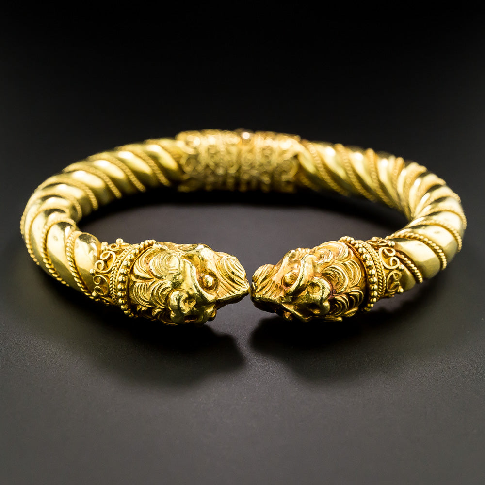 Double-Lion Head 18K Bangle Bracelet - 3