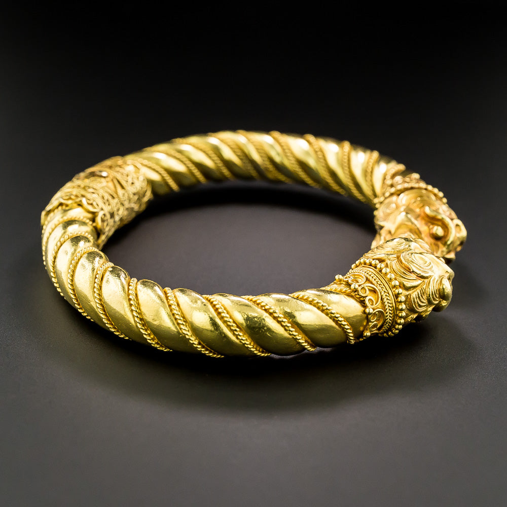 Double-Lion Head 18K Bangle Bracelet - 4