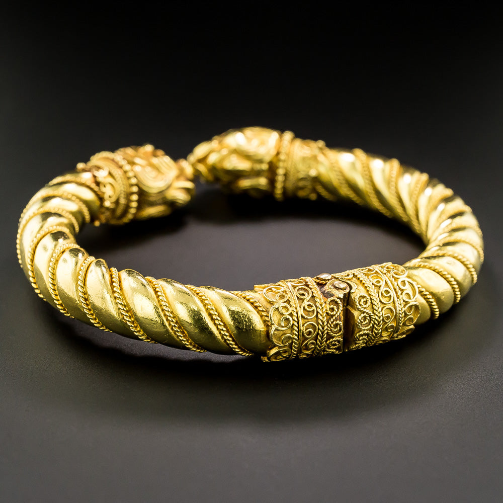 Double-Lion Head 18K Bangle Bracelet - 5
