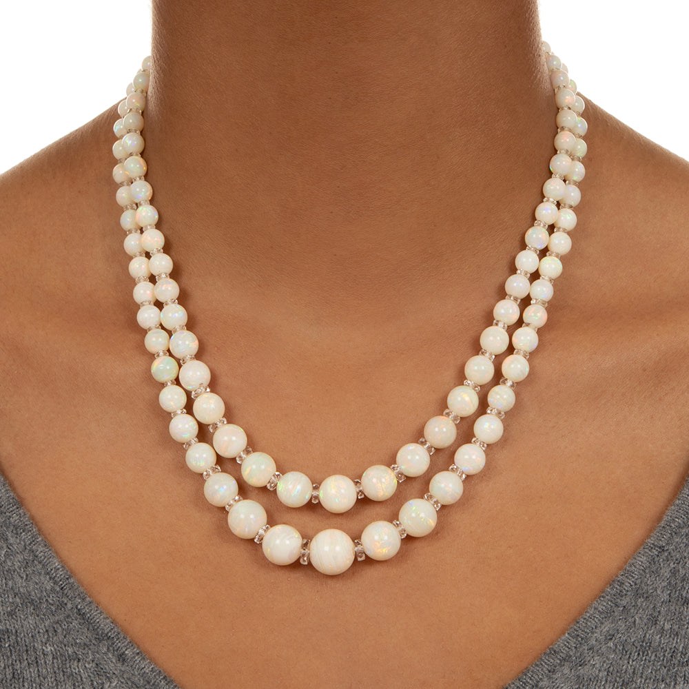 Double-Strand Opal Necklace with Rock Crystal Quartz Rondelles - 3