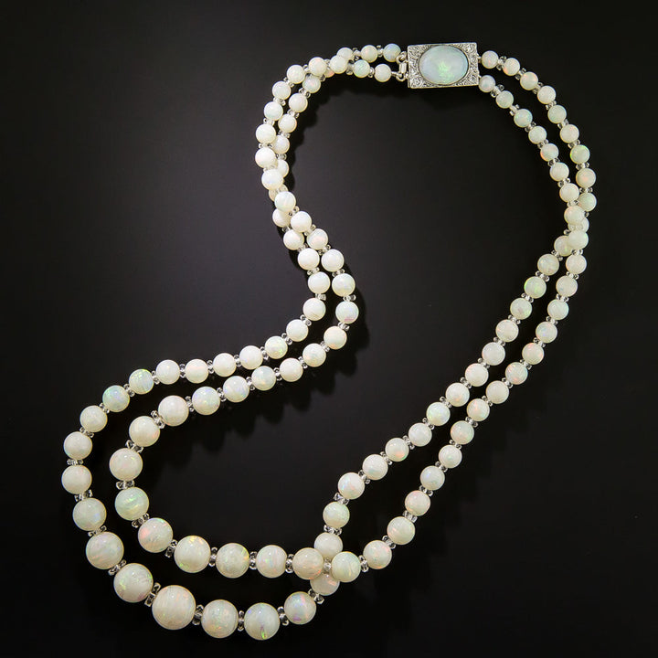 Double-Strand Opal Necklace with Rock Crystal Quartz Rondelles
