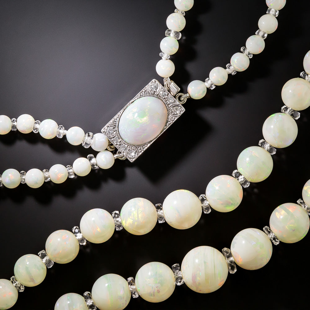 Double-Strand Opal Necklace with Rock Crystal Quartz Rondelles - 3