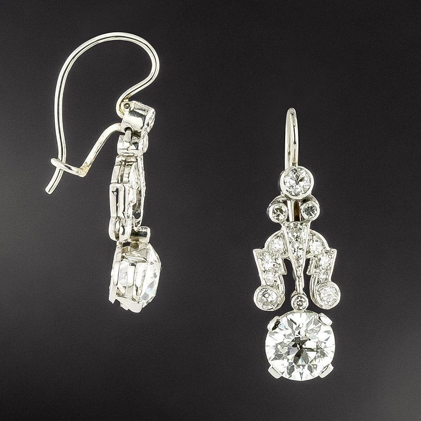 Early-Art Deco 2.67 Carat Diamond Dangle Earrings - GIA H VS1  - 3