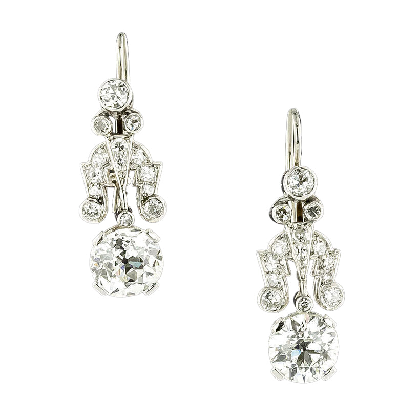 Early-Art Deco 2.67 Carat Diamond Dangle Earrings - GIA H VS1  - 3