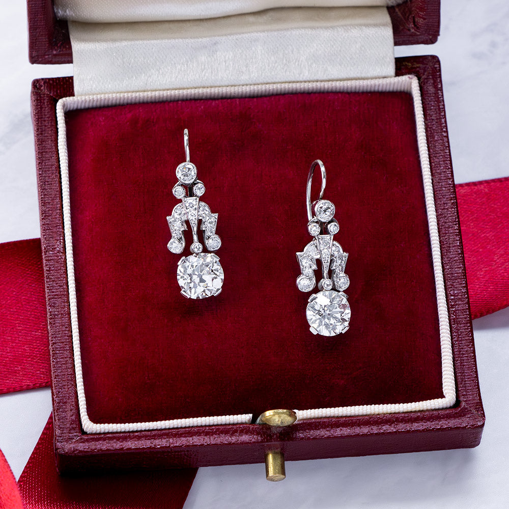 Early-Art Deco 2.67 Carat Diamond Dangle Earrings - GIA H VS1  - 10
