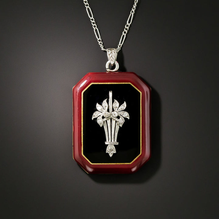 Art Deco Enamel and Diamond Flower Basket Locket