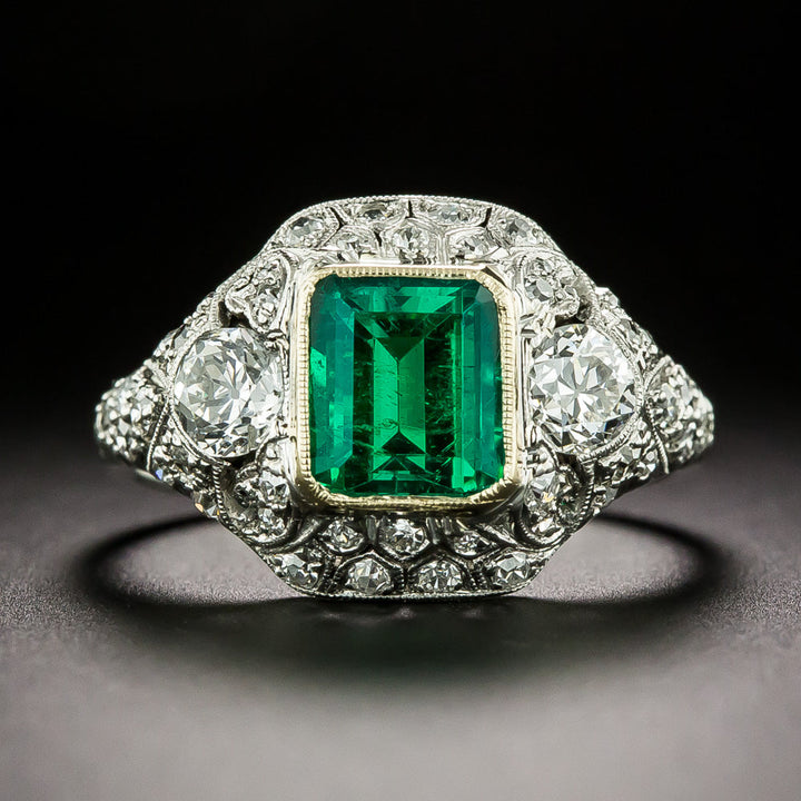 Early-Art Deco Gem Emerald and Diamond Ring - GIA F1
