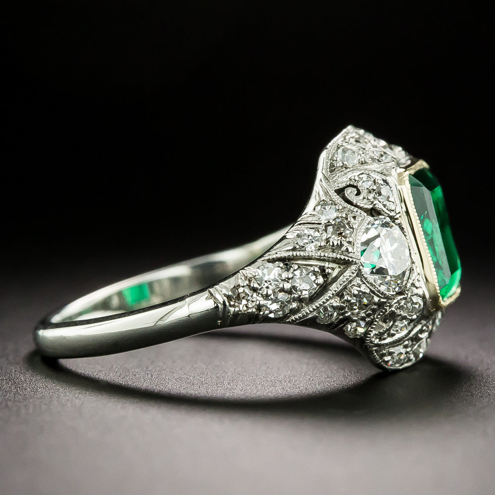 Early-Art Deco Gem Emerald and Diamond Ring - GIA F1 - 3