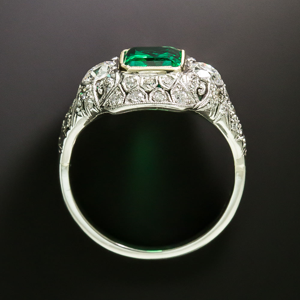 Early-Art Deco Gem Emerald and Diamond Ring - GIA F1 - 4