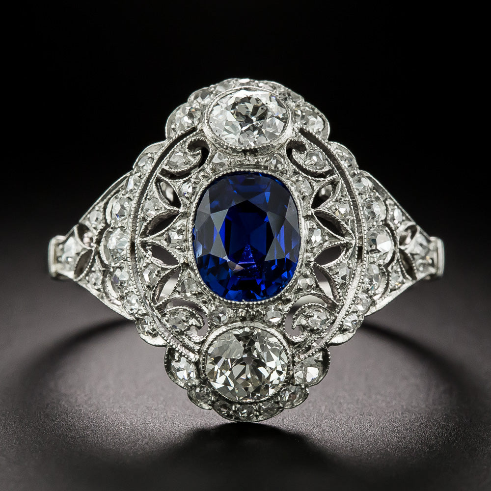 Early Art Deco No-Heat Burma Sapphire and Diamond Ring - GIA - 3