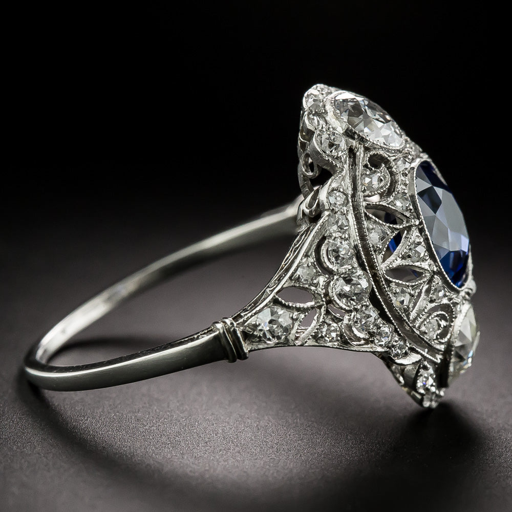 Early Art Deco No-Heat Burma Sapphire and Diamond Ring - GIA - 4