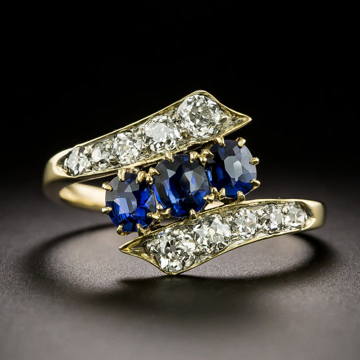 Early Edwardian 18K Sapphire and Diamond Bypass Ring