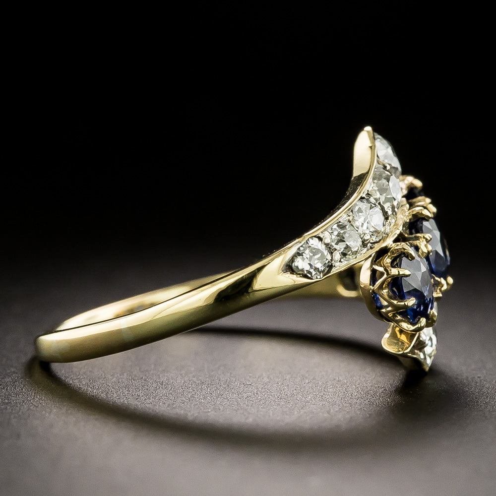 Early Edwardian 18K Sapphire and Diamond Bypass Ring - 5
