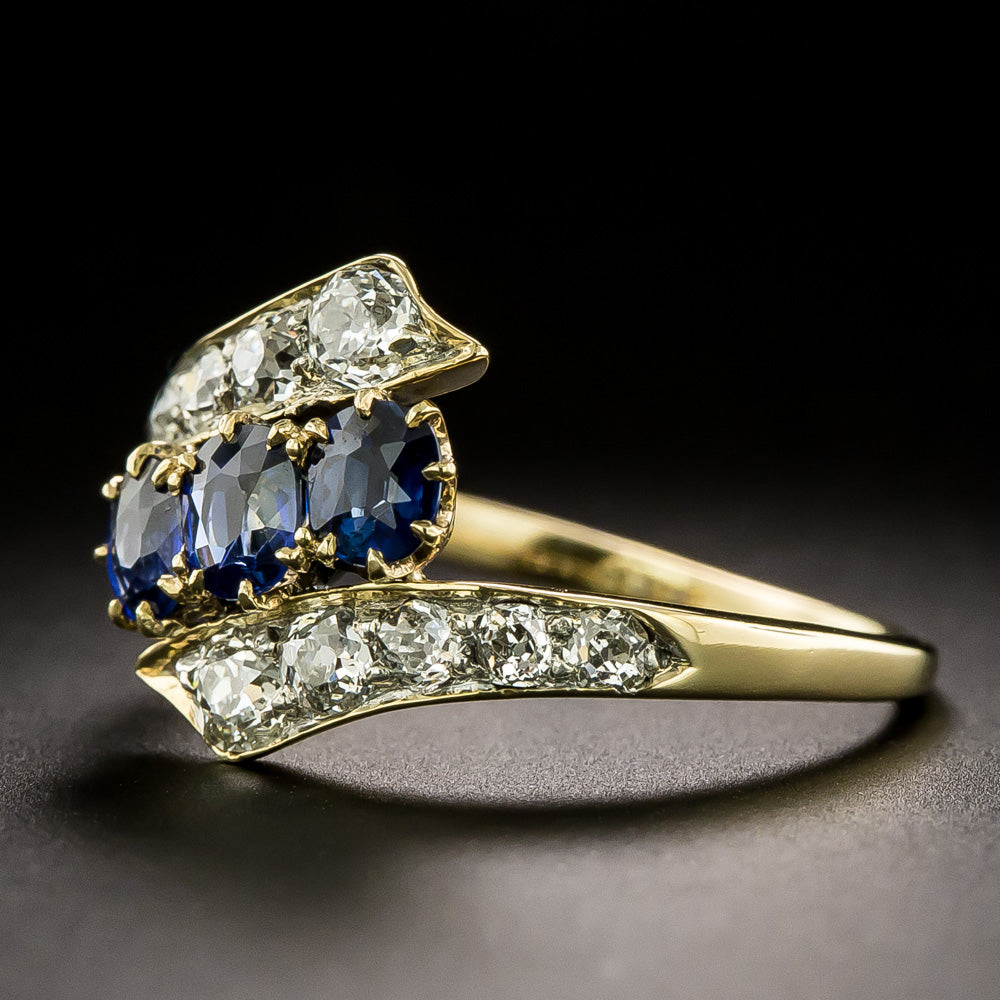 Early Edwardian 18K Sapphire and Diamond Bypass Ring - 6