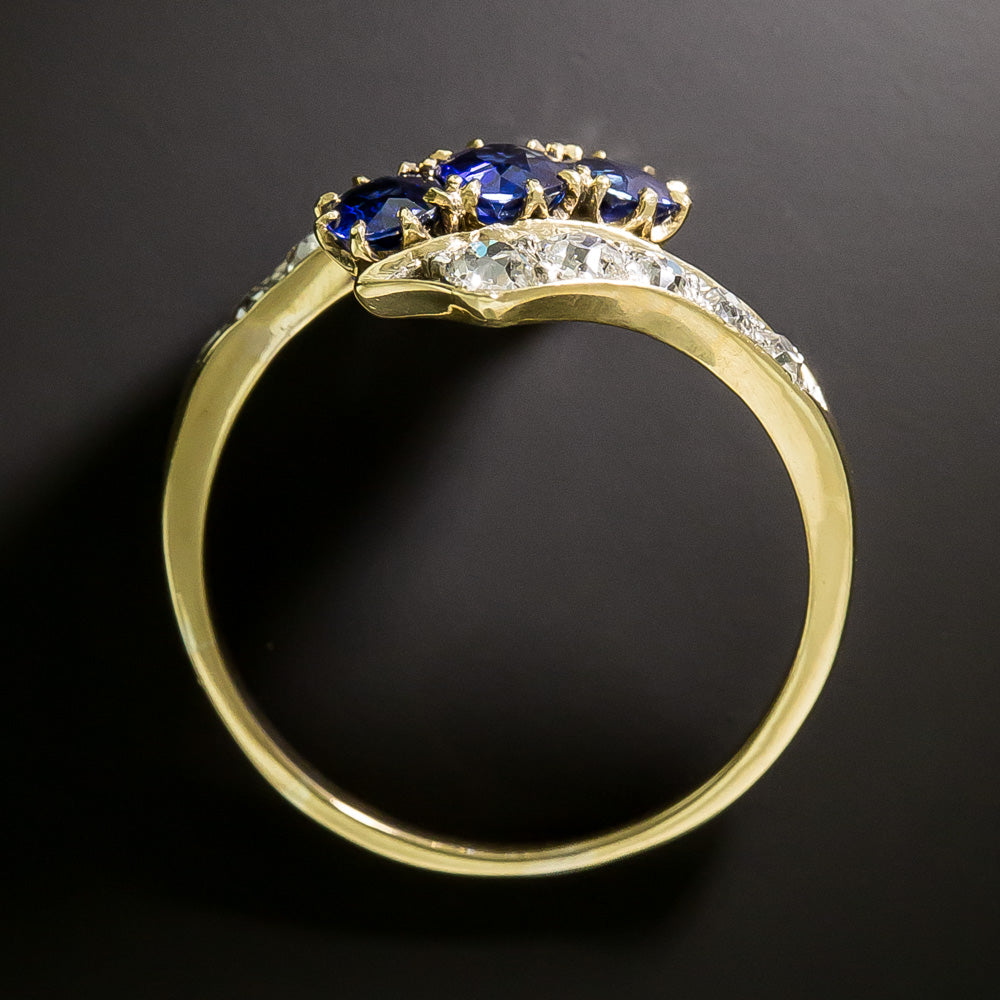 Early Edwardian 18K Sapphire and Diamond Bypass Ring - 7