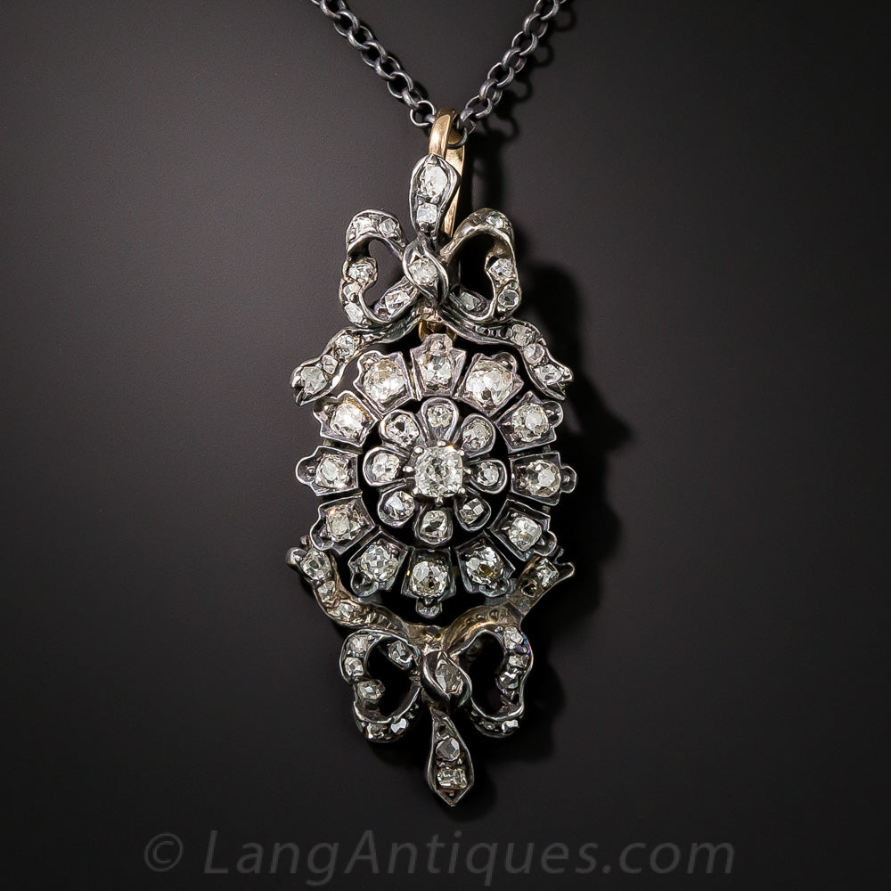 Victorian Diamond Bow Motif Pendant Necklace - 2