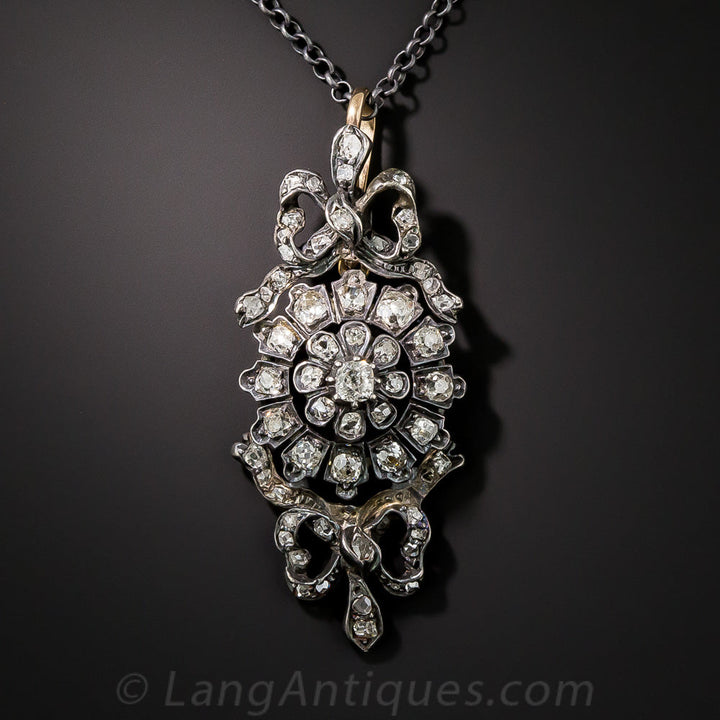 Victorian Diamond Bow Motif Pendant Necklace