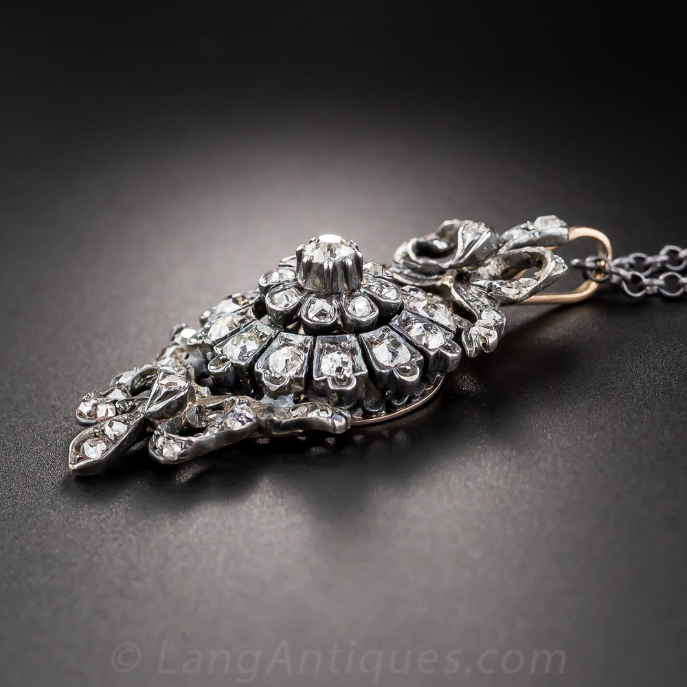 Victorian Diamond Bow Motif Pendant Necklace - 5
