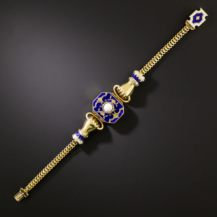 Early Victorian Enamel and Pearl 'Holding Hands' Bracelet
