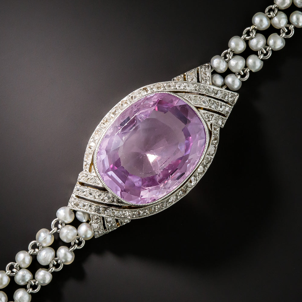 Edwardian 14.50 Carat No-Heat Pink Sapphire and Seed Pearl Bracelet - 2