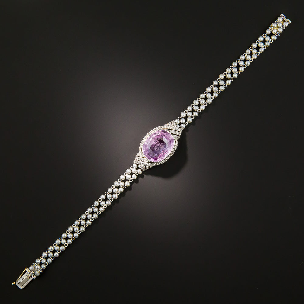 Edwardian 14.50 Carat No-Heat Pink Sapphire and Seed Pearl Bracelet - 3