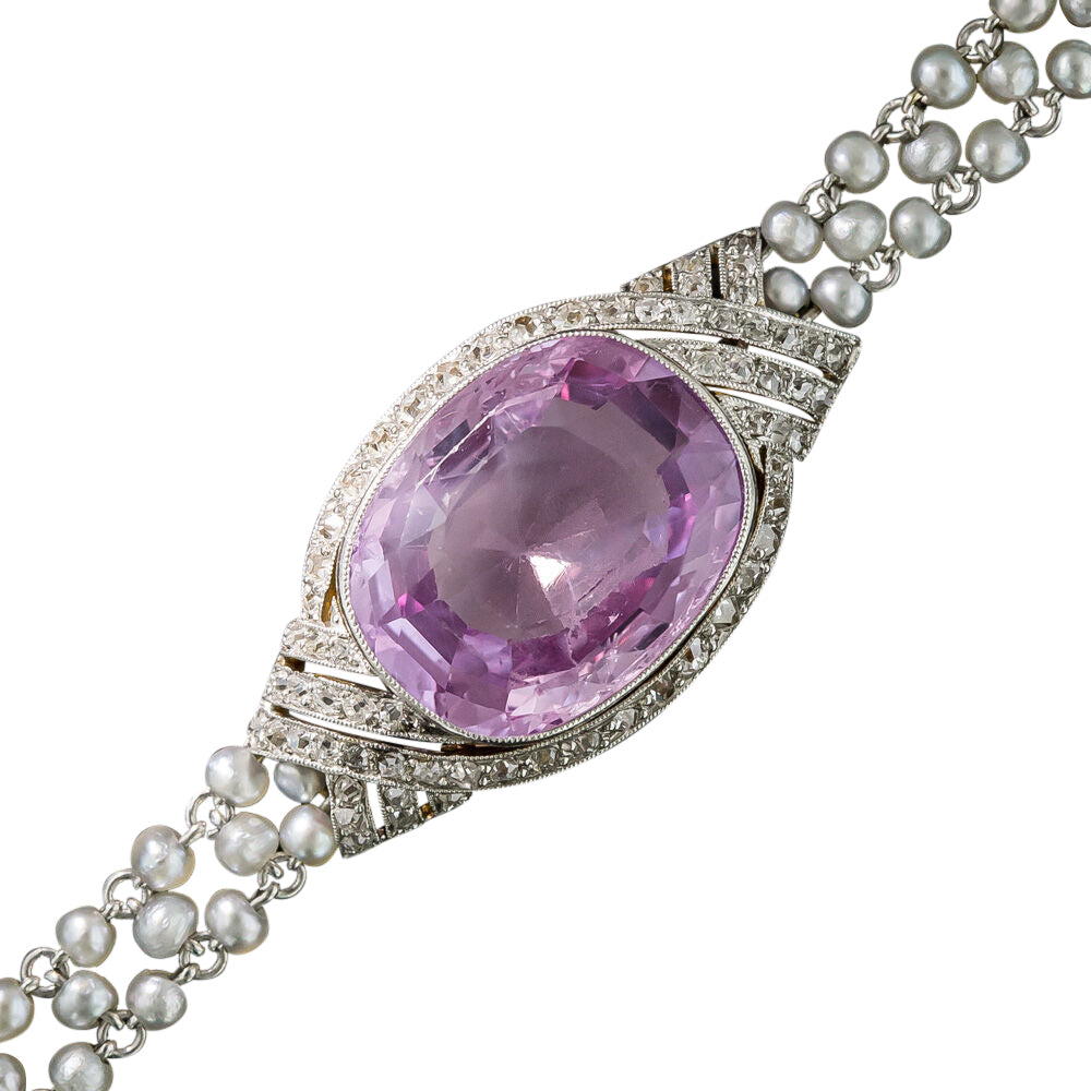 Edwardian 14.50 Carat No-Heat Pink Sapphire and Seed Pearl Bracelet - 5