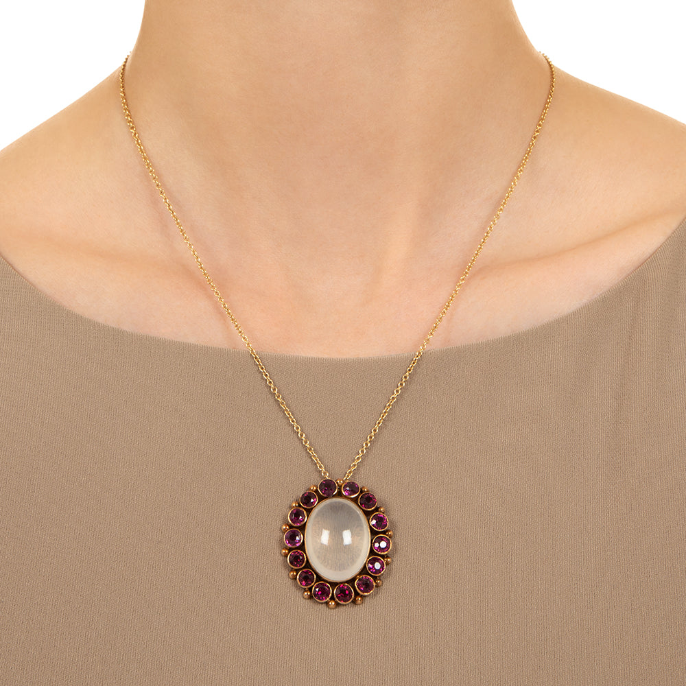 Edwardian 18K Moonstone And Rhodolite Garnet Pendant - 3