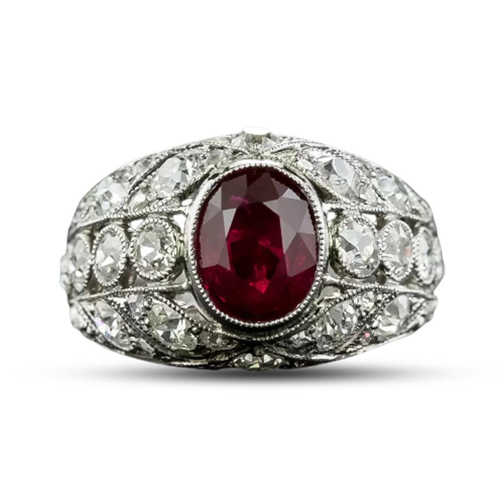 Edwardian 2.07 Carat Ruby and Diamond Ring - Mozambique - 5