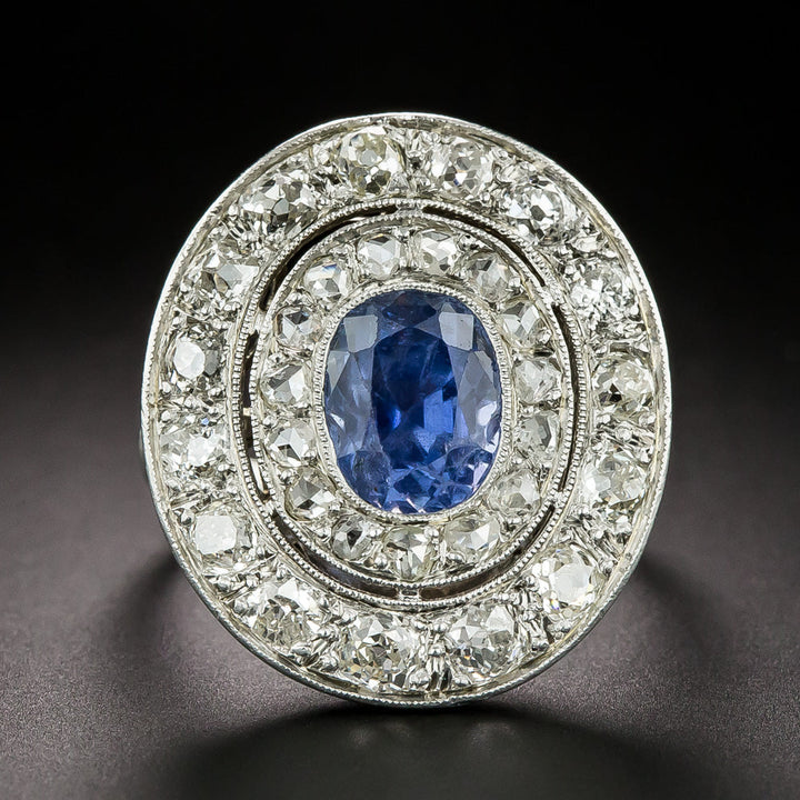 Edwardian 2.70 Carat No-Heat Burma Sapphire and Diamond Halo Ring