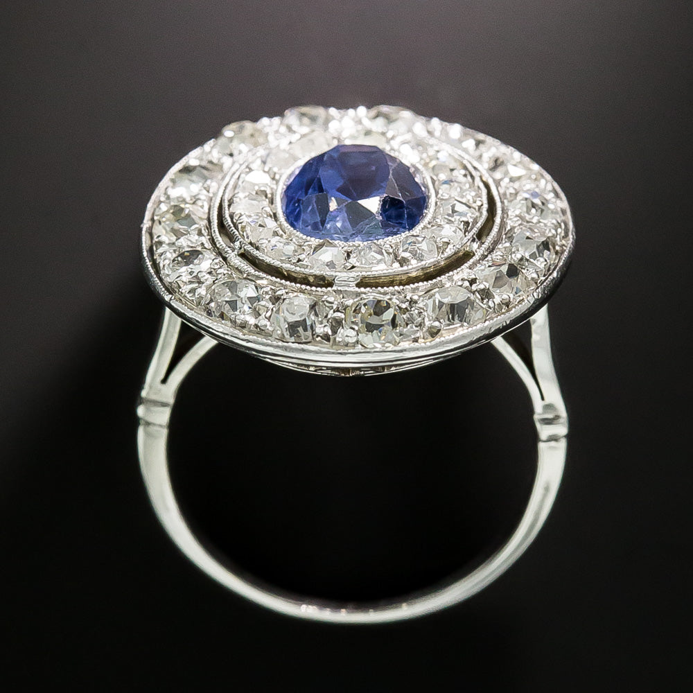 Edwardian 2.70 Carat No-Heat Burma Sapphire and Diamond Halo Ring - 5