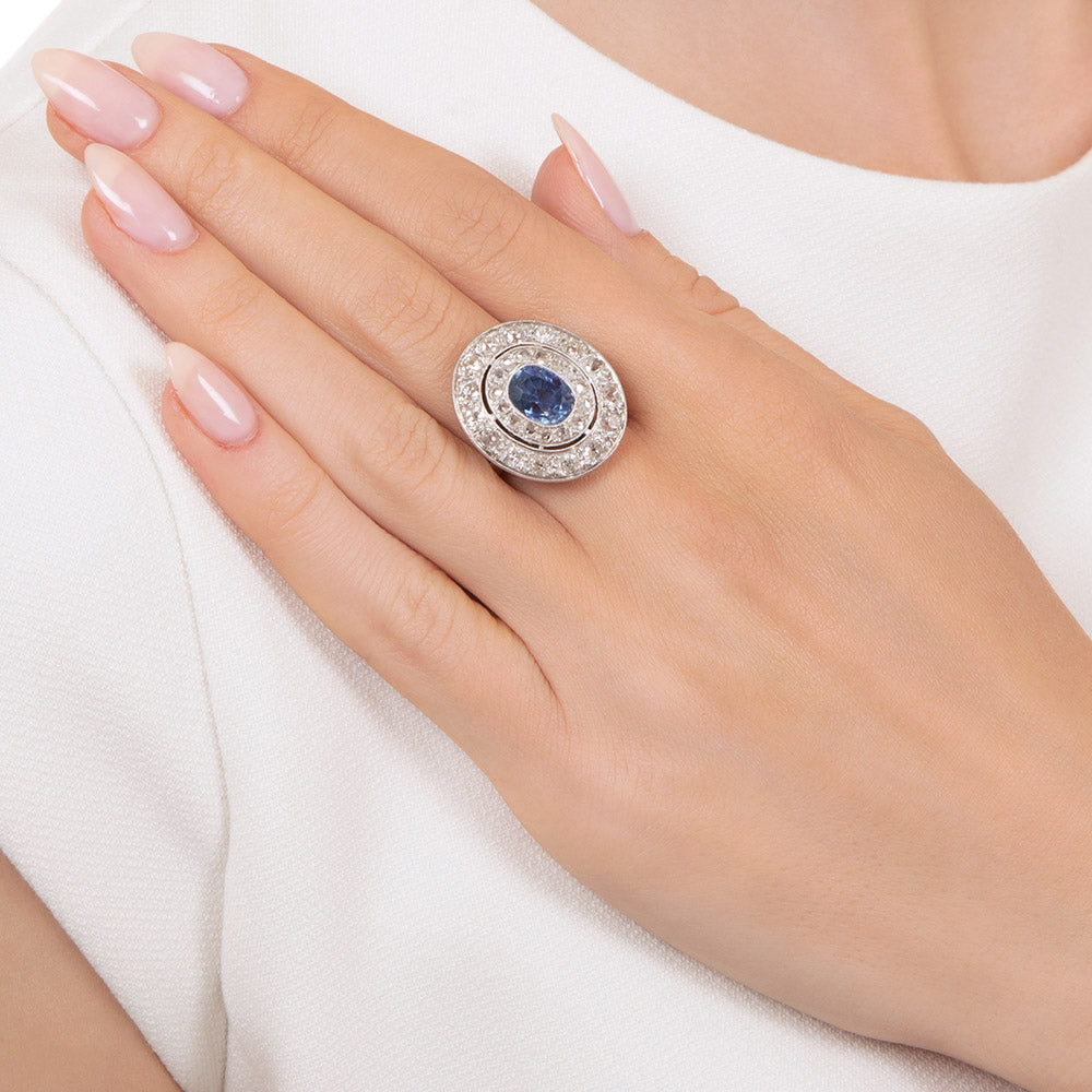 Edwardian 2.70 Carat No-Heat Burma Sapphire and Diamond Halo Ring - 6