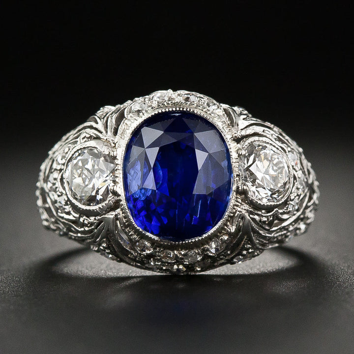 Edwardian 3.80 Carat Ceylon Sapphire Diamond Ring