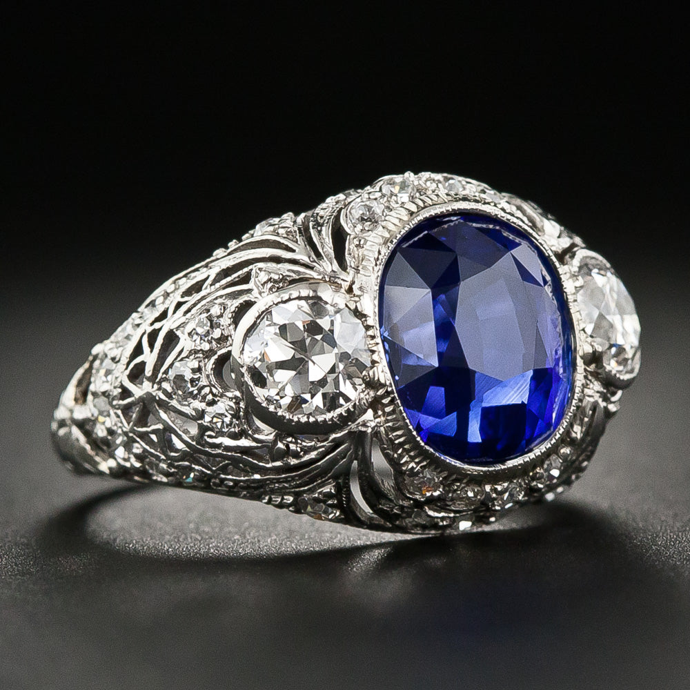 Edwardian 3.80 Carat Ceylon Sapphire Diamond Ring - 7