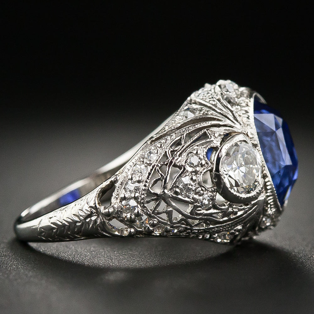 Edwardian 3.80 Carat Ceylon Sapphire Diamond Ring - 8