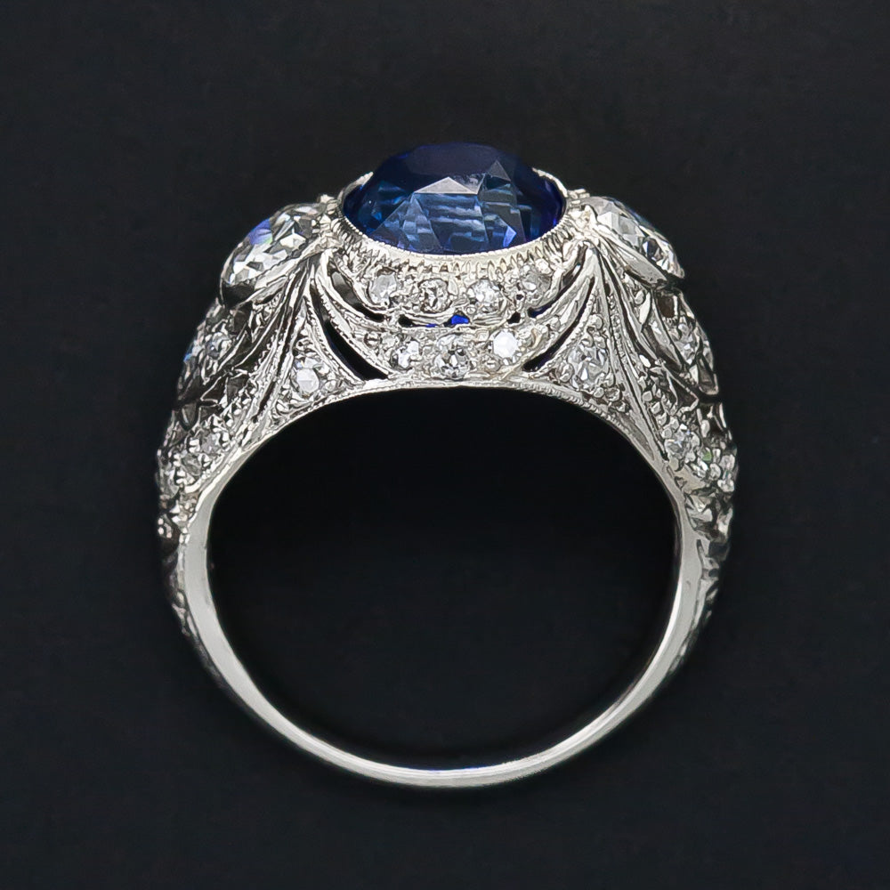 Edwardian 3.80 Carat Ceylon Sapphire Diamond Ring - 9