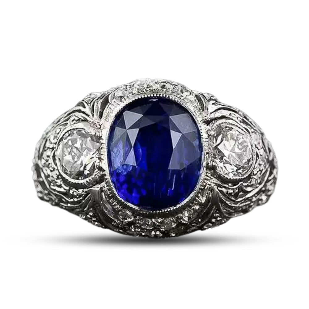 Edwardian 3.80 Carat Ceylon Sapphire Diamond Ring - 10