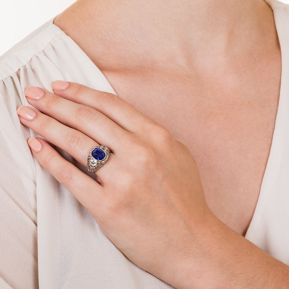 Edwardian 3.80 Carat Ceylon Sapphire Diamond Ring - 11