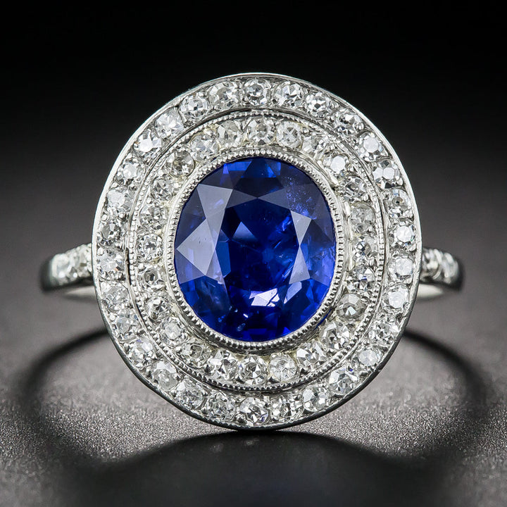 Edwardian 3.80 Carat No-Heat Burma Sapphire and Diamond Ring